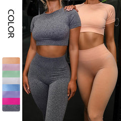 Seamless Yoga Set – Running Leggings & Short Sleeve Top