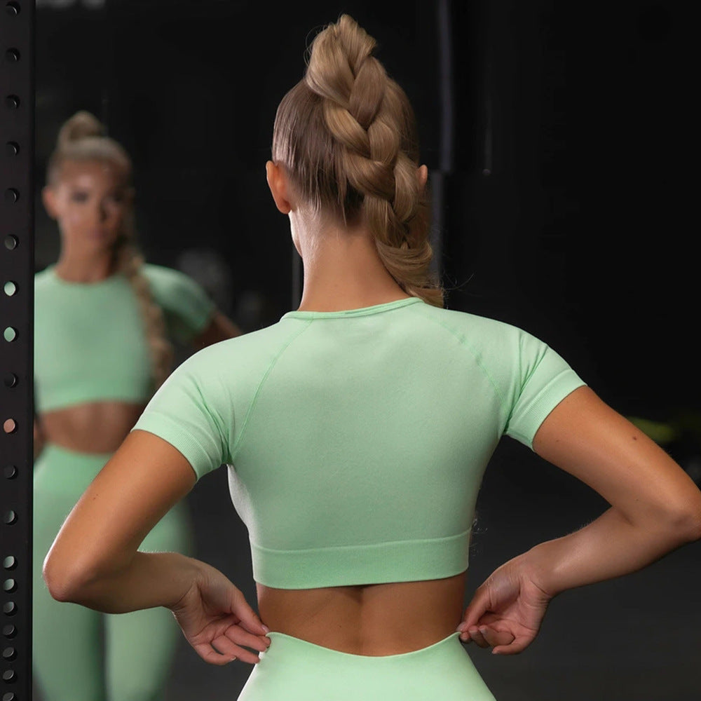 Seamless Yoga Set – Running Leggings & Short Sleeve Top