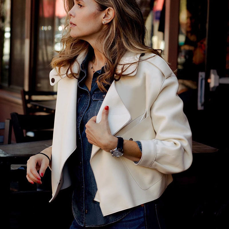 Autumn Winter Leather Look Jacket – Modern Women’s Essential Cashmere