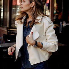 Autumn Winter Leather Look Jacket – Modern Women’s Essential Cashmere