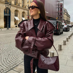 Amsterdam Cropped Leather Look Jacket – Loose Lapel Street Fit