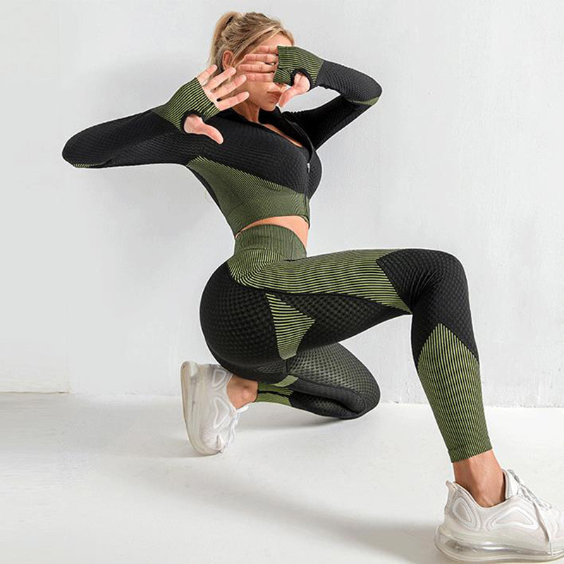 Seamless 3-Piece Yoga Set – Sculpting Gym & Lounge Fit
